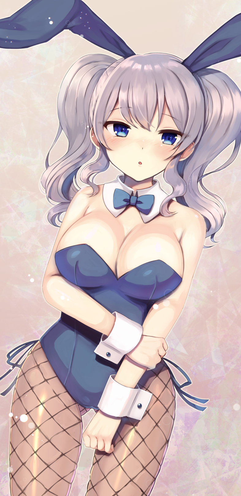 1girl, :o, alternate_costume, animal_ears, blue_eyes, blue_leotard, blush, bow