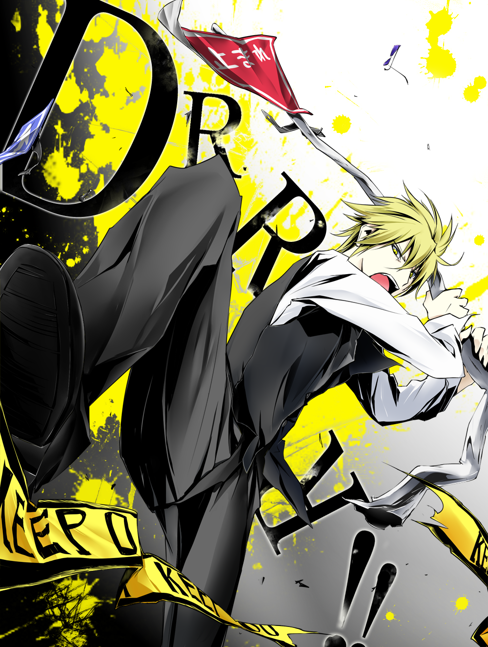 1boy, bad_id, bad_pixiv_id, blonde_hair, caution_tape, durarara!!, glasses, heiwajima_shizuo