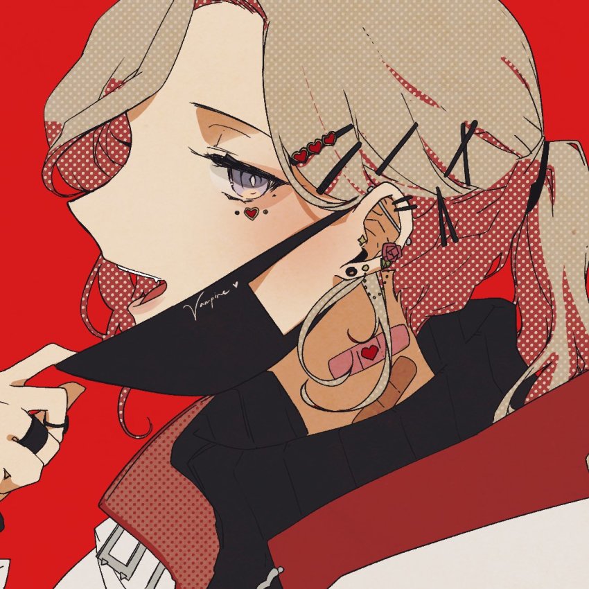 1girl, bandaid, bandaid_on_neck, black_sweater, blush, brown_hair, eri_(vtuber), from_side