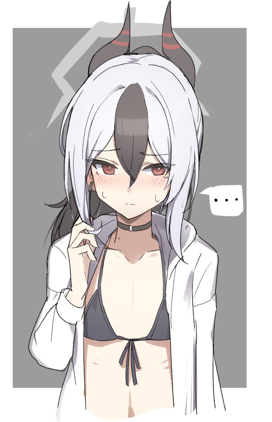 ..., 1girl, bikini, bikini_top_only, black_bikini, black_choker, black_hair, black_horns