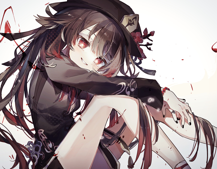 1girl, bead_bracelet, beads, black_nails, blush, bracelet, brown_coat, brown_hat