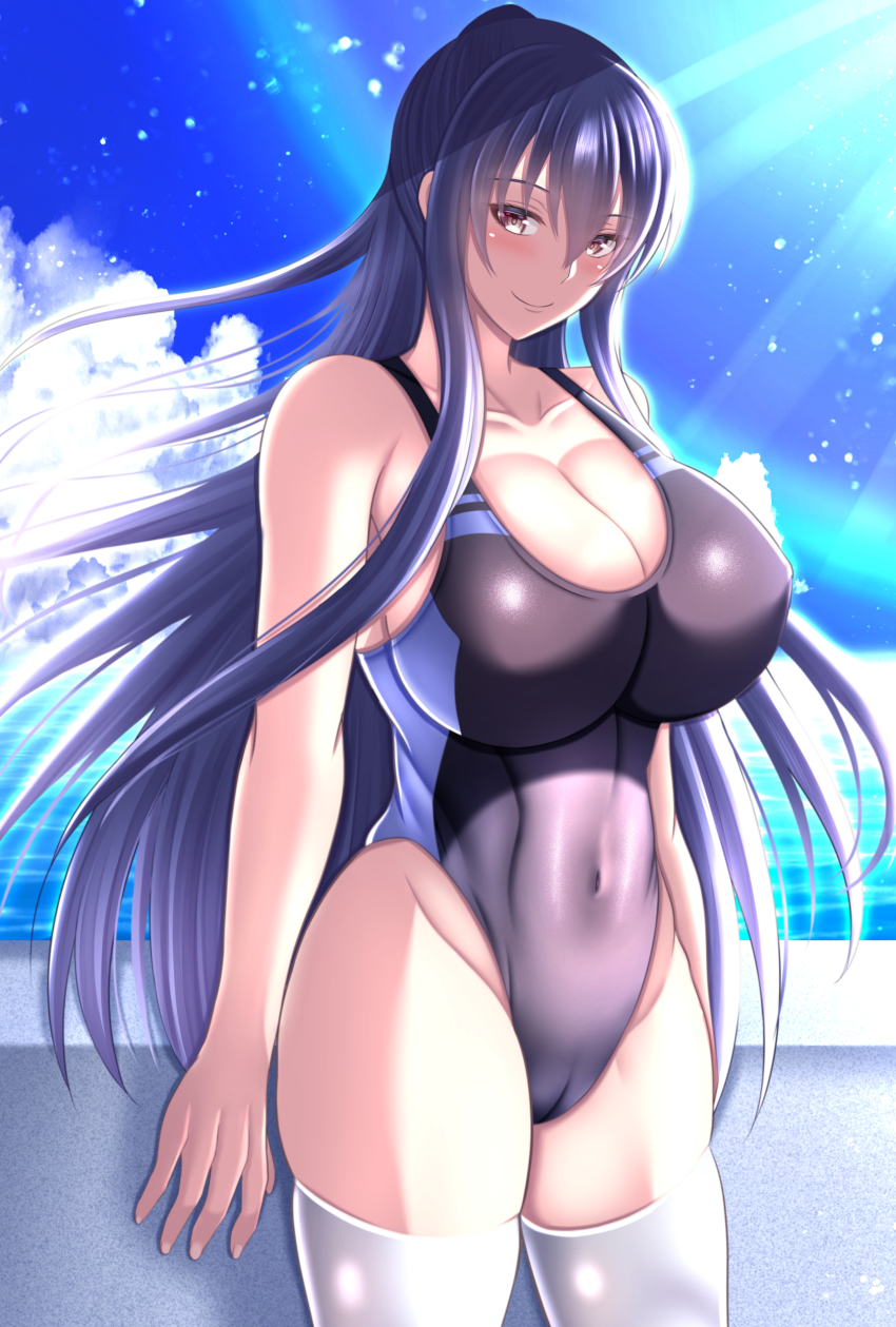 1girl, absurdres, akiyama_rinko, black_one-piece_swimsuit, breasts, competition_swimsuit, highres, huge_breasts