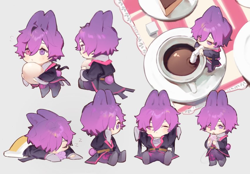 1boy, :o, animal_ears, arms_up, bendy_straw, black_coat, black_pants, blanket