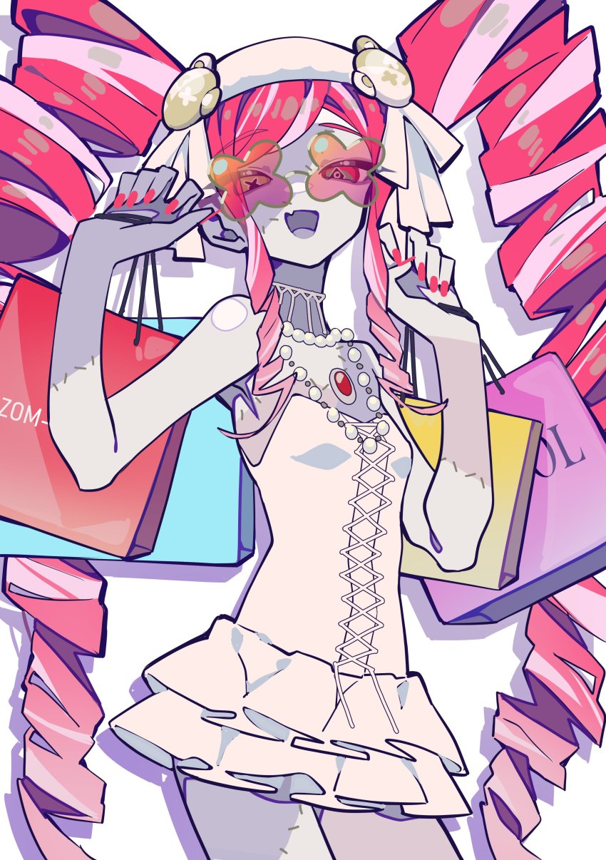 absurdres, blunt_ends, colored_skin, grey_hair, grey_skin, heterochromia, highres, hololive, hololive_indonesia, kureiji_ollie, kureiji_ollie_(mafia_princess), long_hair, mochizuki_kei_(style), multicolored_hair, multicolored_skin, patchwork_skin, pink_hair, red_hair, siblings, stitched_arm, stitched_face, stitched_leg, stitched_torso, stitches, twins, two-tone_skin, virtual_youtuber, vixsi_art, white_hair, white_skin, zombie