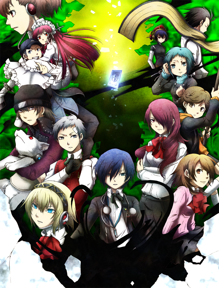 6+boys, 6+girls, aigis_(persona), amada_ken, android, aqua_eyes, aqua_hair, aragaki_shinjirou, atlus, beanie, blonde_hair, blue_eyes, blue_hair, brown_hair, card, card_with_aura, coat, dog, floating_card, hat, headphones, iori_junpei, juufuu&amp;hiori, kirijou_mitsuru, koromaru_(persona), long_hair, metis_(persona), mochizuki_ryouji, multiple_boys, multiple_girls, persona, persona_3, persona_3_portable, red_eyes, s.e.e.s, sanada_akihiko, school_uniform, shin_megami_tensei, shiomi_kotone, short_hair, suspenders, takeba_yukari, theodore_(persona), trench_coat, weapon, white_hair, yamagishi_fuuka, yoshino_chidori, yuuki_makoto_(persona_3)