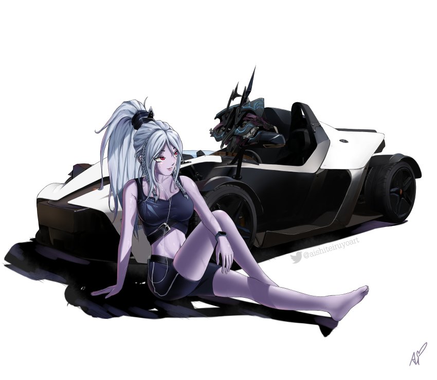 absurdres, aishiteiruyo, belt, belt_buckle, bike_shorts, braid, buckle, cellphone