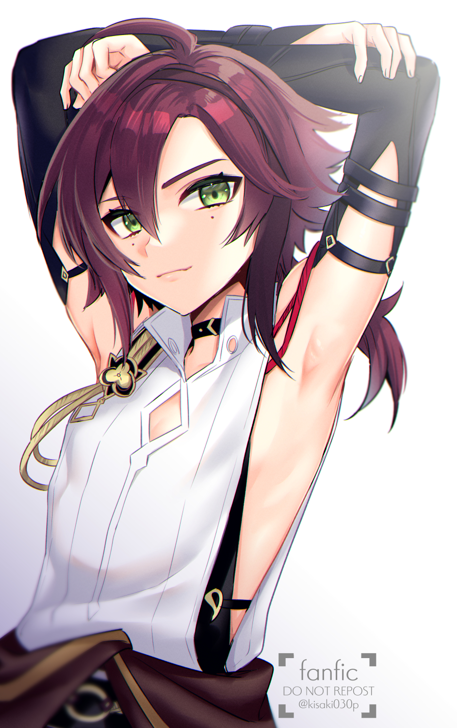 1boy, armor, armpits, genshin_impact, green_eyes, highres, japanese_armor, japanese_clothes