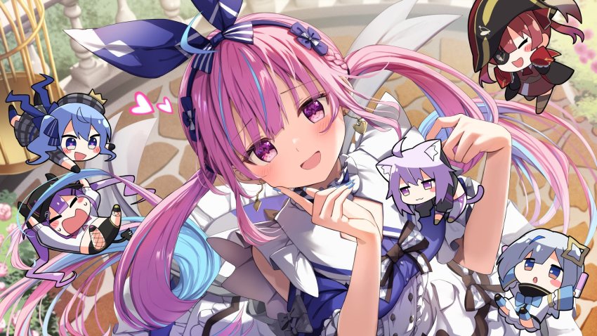 ahoge, amane_kanata, blue_nails, choker, hair_ribbon, highres, hololive, hoshimachi_suisei