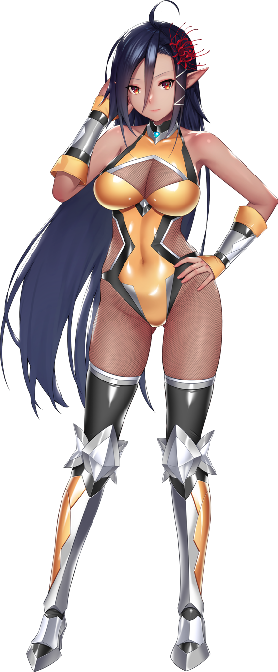 1girl, ahoge, armored_boots, artwhirl_mahou_gakuen_no_otome-tachi, black_hair, bodystocking, boots, breasts