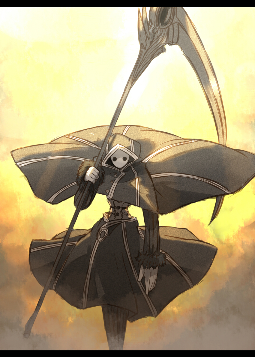 androgynous, bad_id, bad_pixiv_id, capelet, ganesagi, gender_request, highres, letterboxed, monster, pixiv_frontier, scythe, solo, weapon