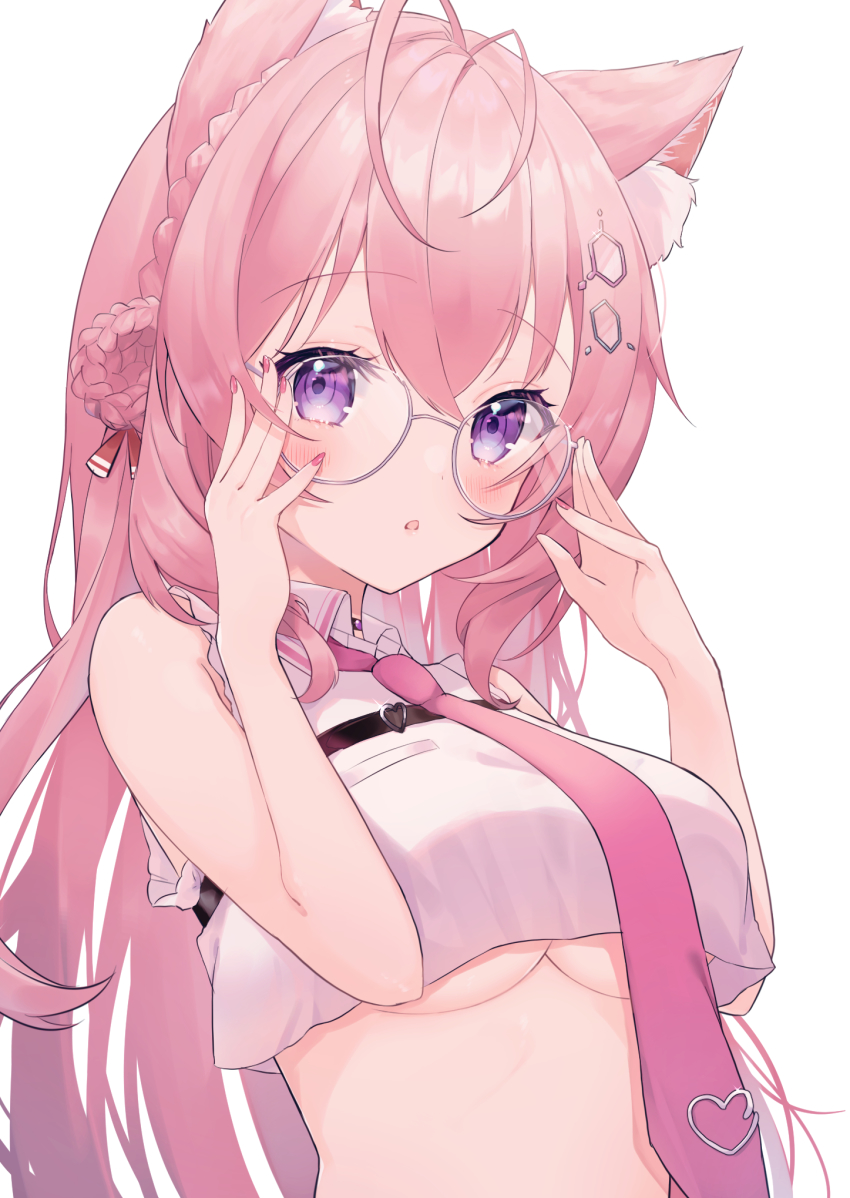 1girl, akuo_11, animal_ear_fluff, animal_ears, antenna_hair, blush, braid, braided_bun