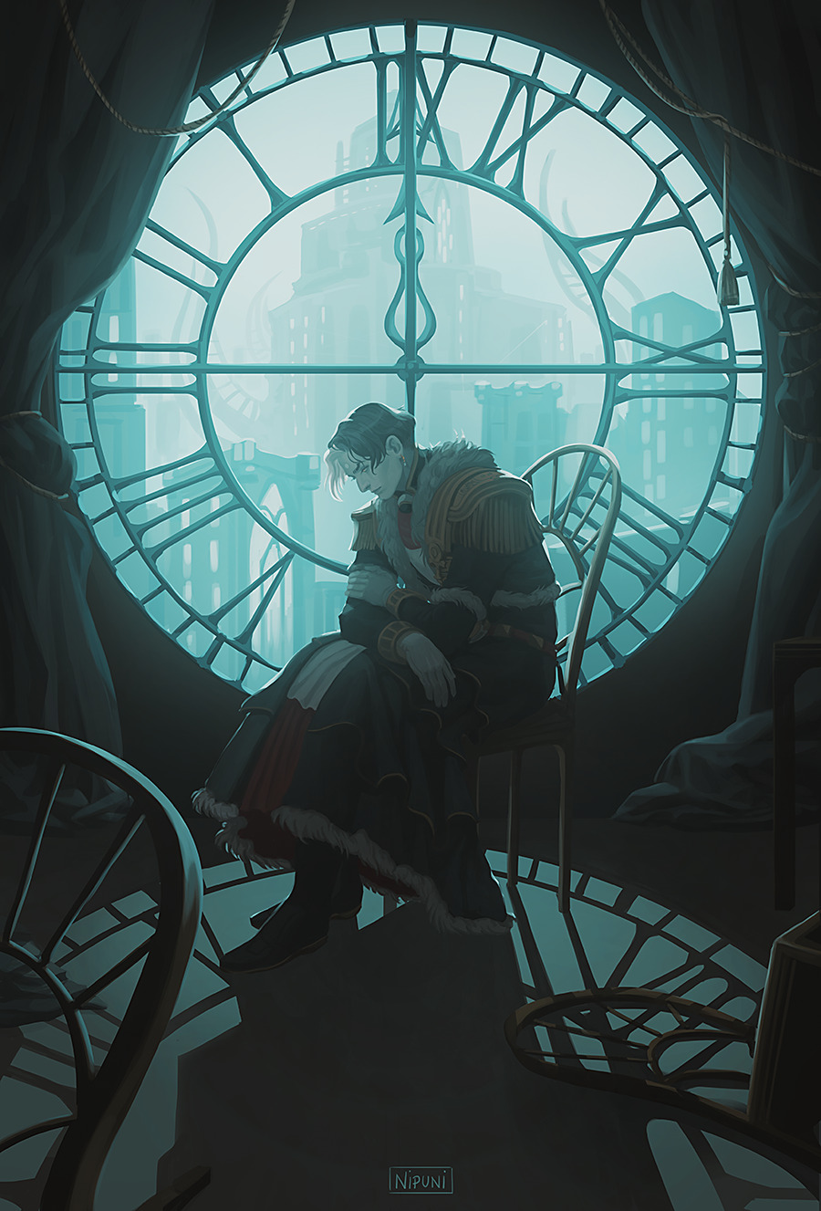 1boy, amaurot, artist_name, black_boots, black_coat, boots, brown_hair, building