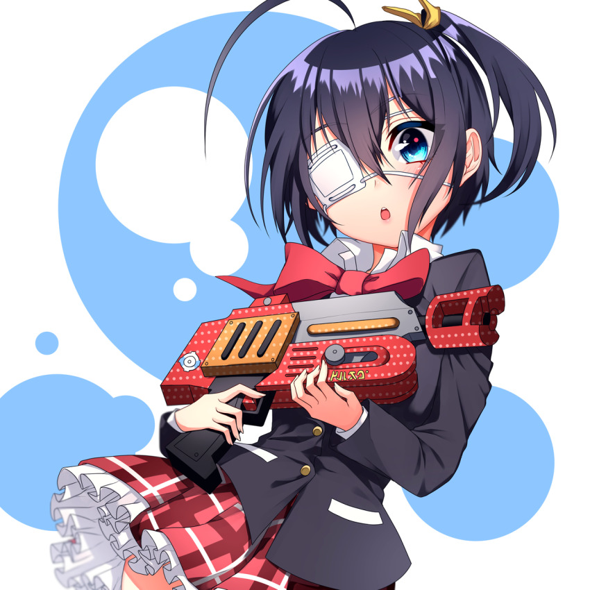 1girl, :o, ahoge, black_hair, black_jacket, blazer, blue_eyes, bow
