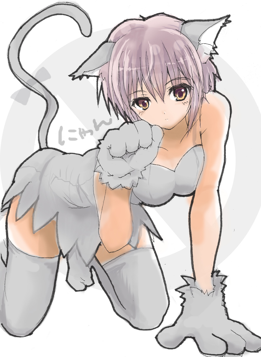 1girl, acuo, all_fours, animal_ears, animal_hands, bad_id, bad_pixiv_id, cat_ears