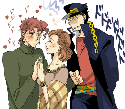 1girl, 2boys, age_difference, aged_down, cheating_(relationship), jojo_no_kimyou_na_bouken, kakyoin_noriaki, kakyoin_the_milf_hunter