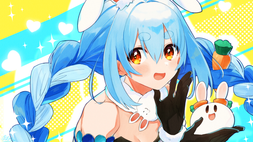 1girl, :d, akaishi_yashi, animal, animal_ears, blue_hair, blush, braid