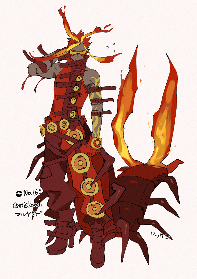 1boy, arm_belt, arm_up, arthropod_boy, baggy_pants, belt, blonde_hair, boots