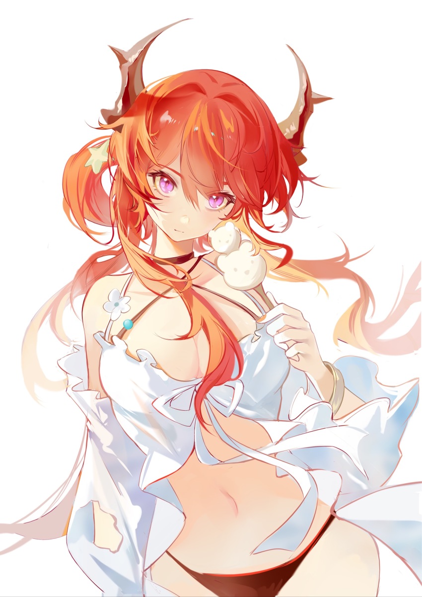 1girl, absurdres, arknights, bare_shoulders, bikini, black_choker, bracelet, breasts