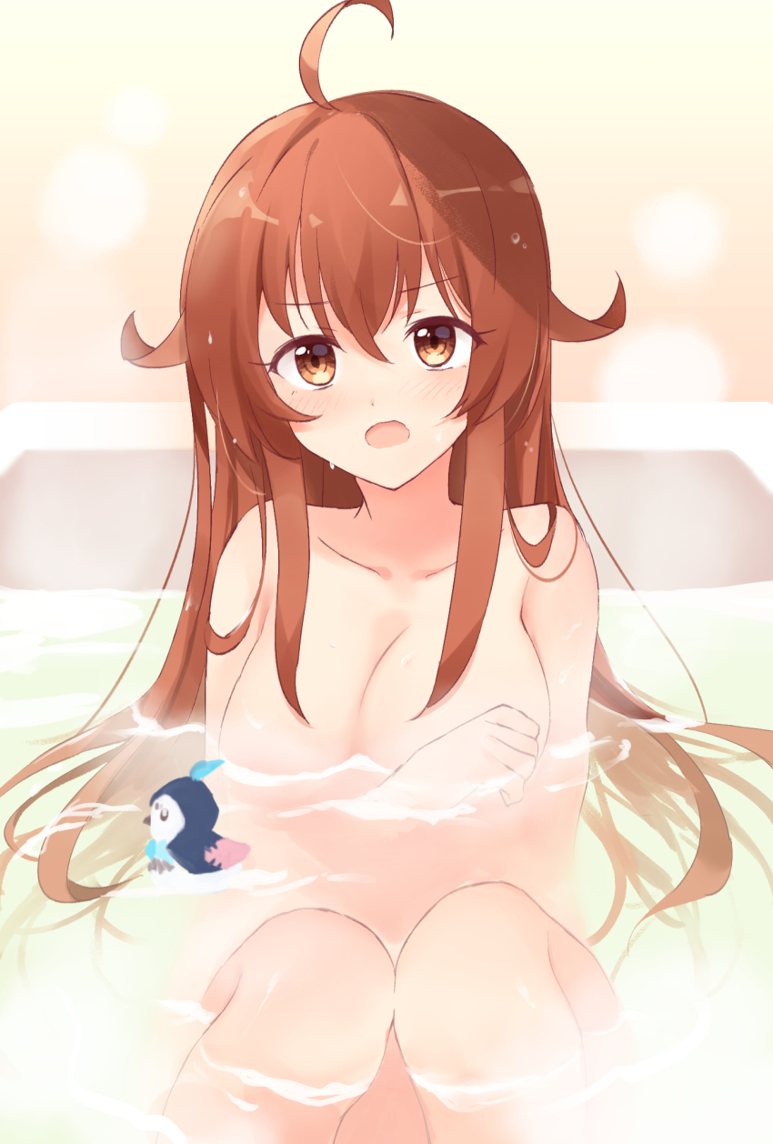 1girl, ahoge, amamiya_mimori, bath, bathing, bathroom, bathtub, blush