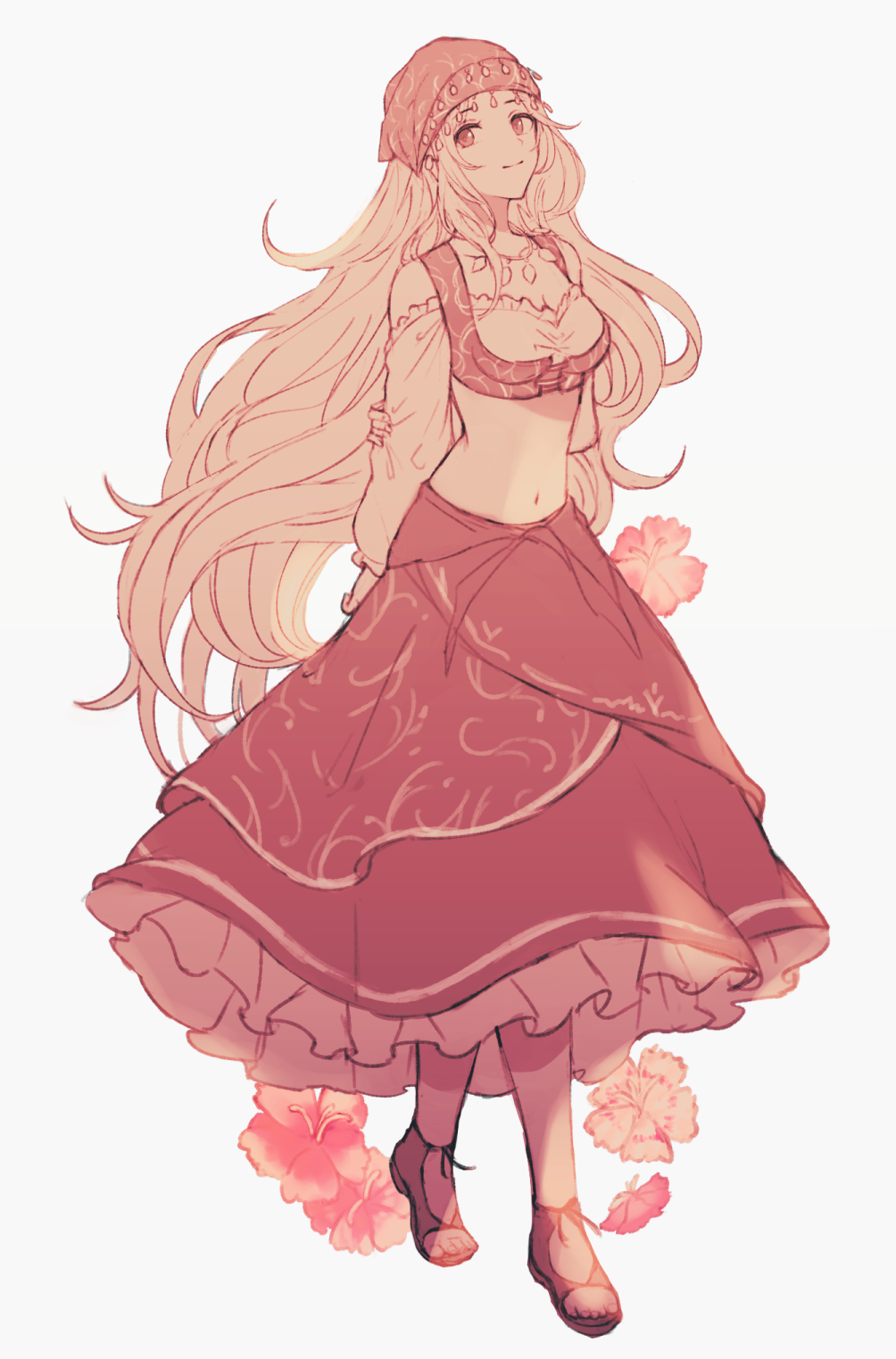 1girl, blonde_hair, breasts, cleavage, dancer, flower, full_body, highres