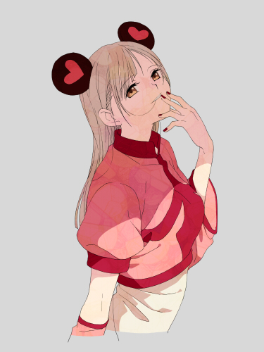 16_ban, 1girl, arm_warmers, breasts, cropped_jacket, cropped_torso, finger_to_mouth, from_side