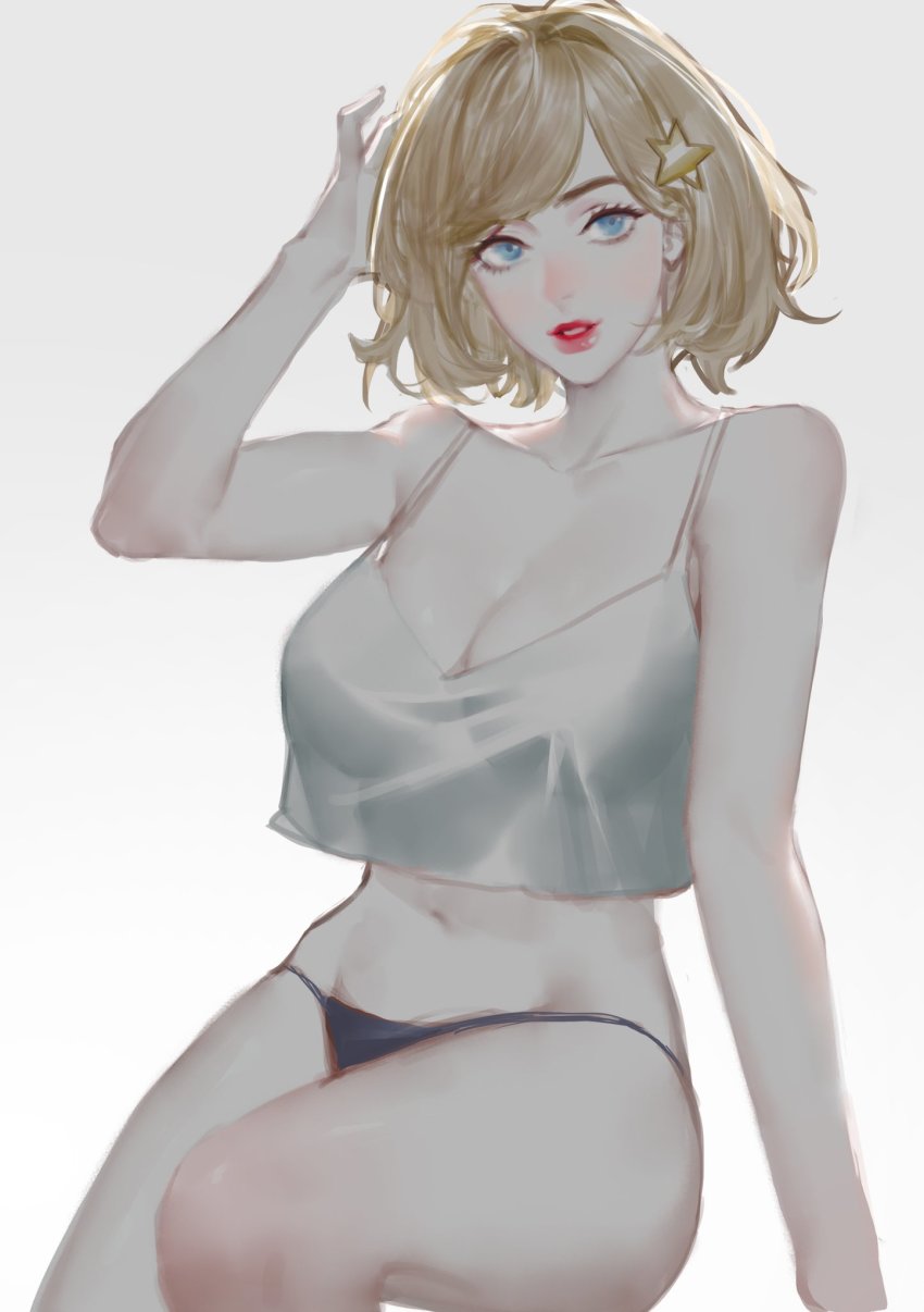 1girl, america_(female)_(hetalia), america_(hetalia), arm_support, axis_powers_hetalia, black_panties, blonde_hair, blue_eyes