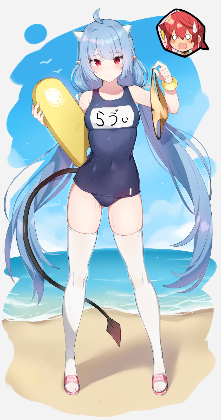 !, 2girls, absurdres, ahoge, animal, beach, bird, black_choker