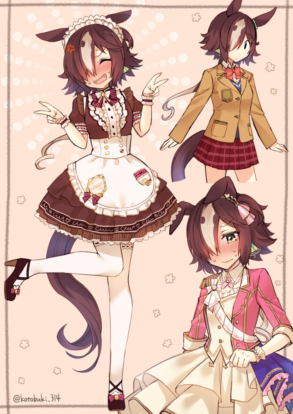 1girl, anger_vein, animal_ears, black_footwear, brown_eyes, brown_hair, check_copyright, copyright_request