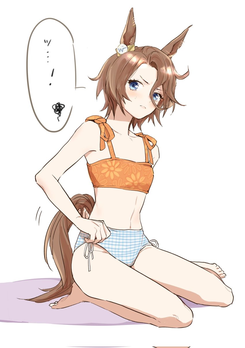 ..., 1girl, adjusting_clothes, adjusting_swimsuit, alternate_costume, animal_ears, bare_arms, bare_legs