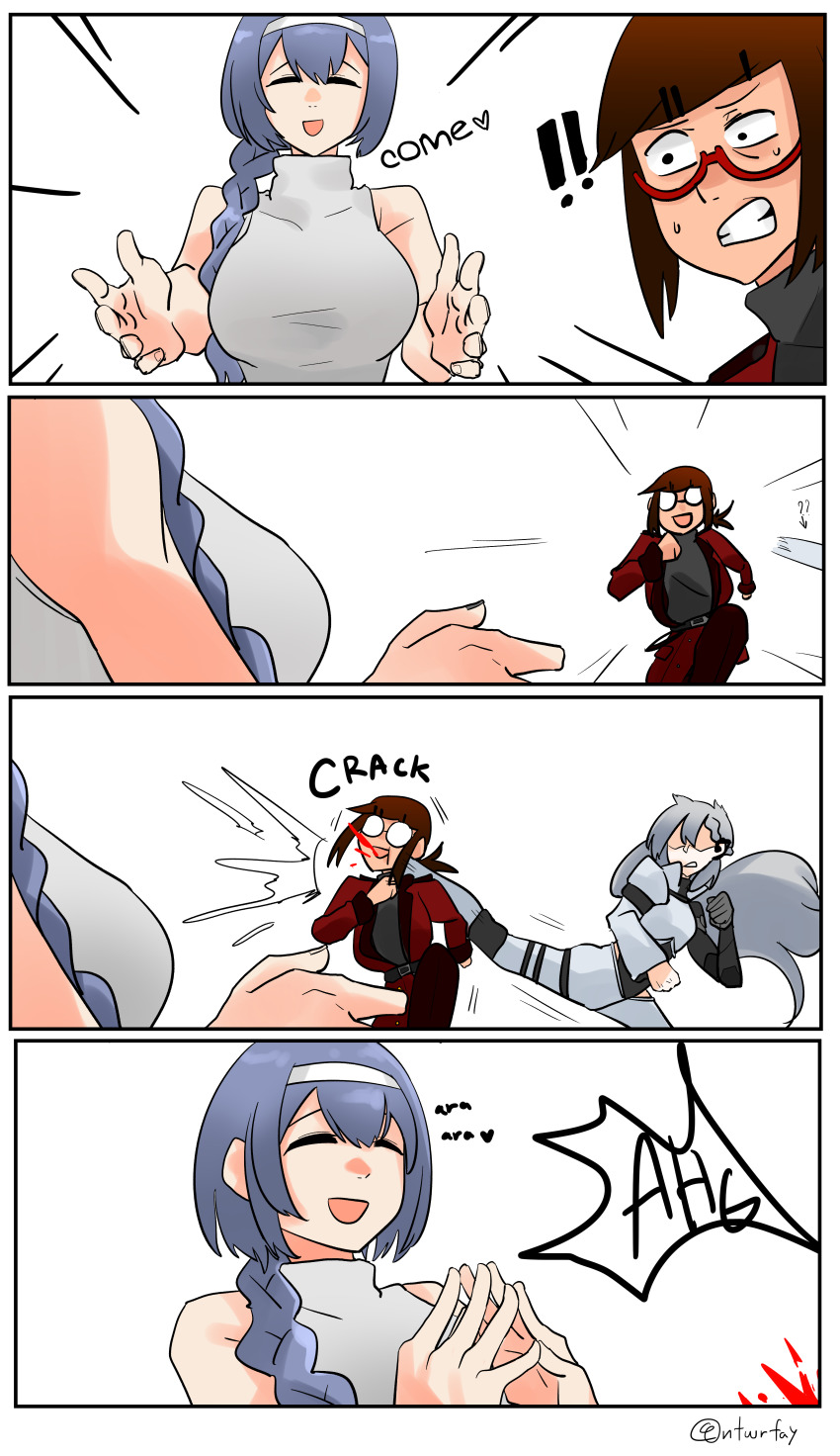 3girls, 4koma, absurdres, bad_id, bad_link, bad_pixiv_id, comic, dp-12_(girls'_frontline)