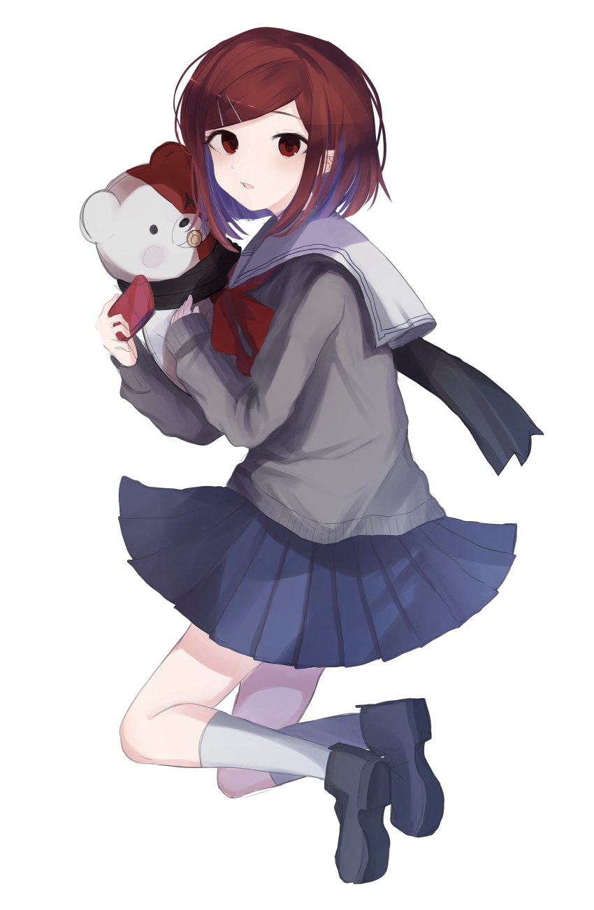 1girl, 5_106y, absurdres, bad_id, bad_pixiv_id, black_scarf, blue_skirt, bow