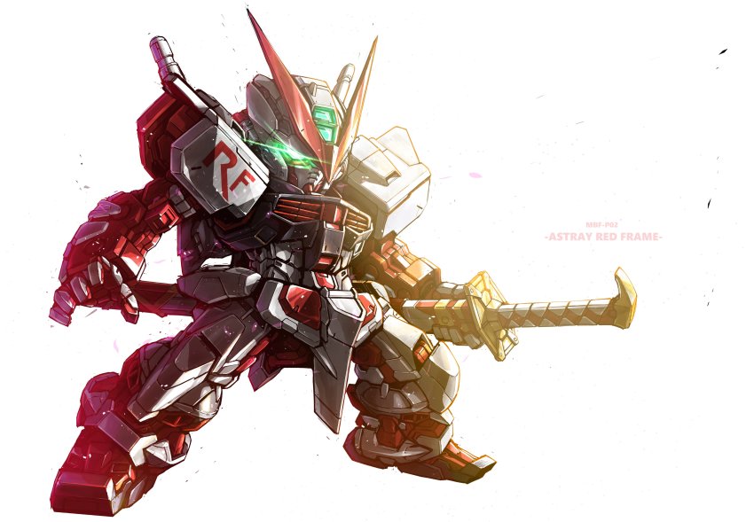 absurdres, character_name, chibi, gerbera_straight, glowing, glowing_eye, green_eyes, gundam