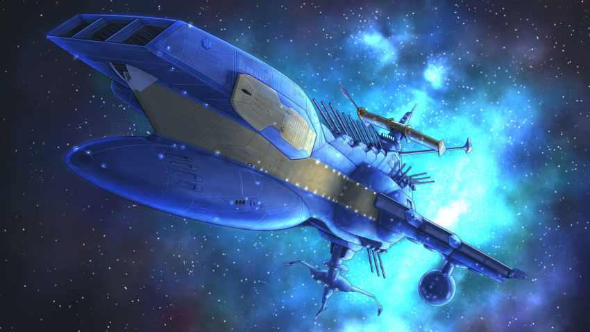 carrier, commentary_request, energy_cannon, highres, kinoshita_teitoku, lights, military, muzzle