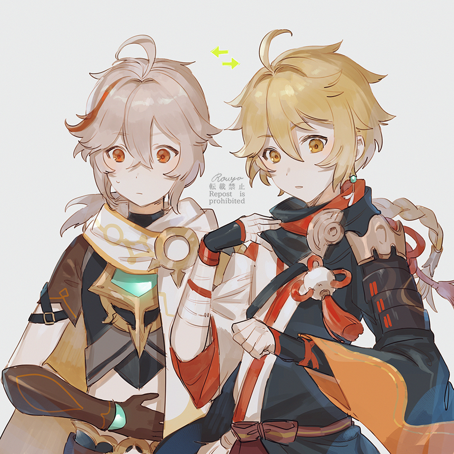 aether_(genshin_impact), aether_(genshin_impact)_(cosplay), antenna_hair, bandaged_hand, bandages, blonde_hair, braid, cosplay