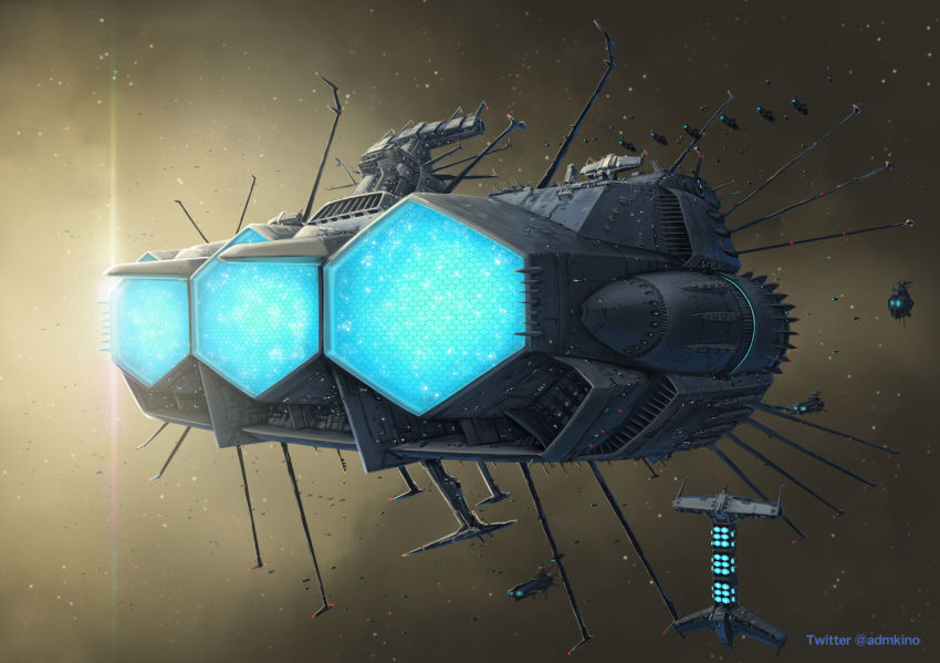 alternate_universe, andromeda_(uchuu_senkan_yamato), bairal_jin, commentary_request, densetsu_kyojin_ideon, energy_cannon, fleet, gando_rowa