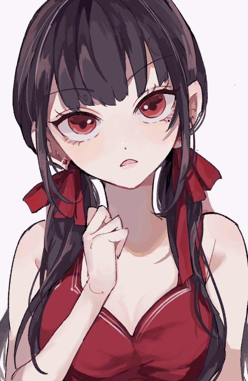 1girl, bare_shoulders, bikini, black_hair, collarbone, danganronpa_(series), danganronpa_v3:_killing_harmony, earrings