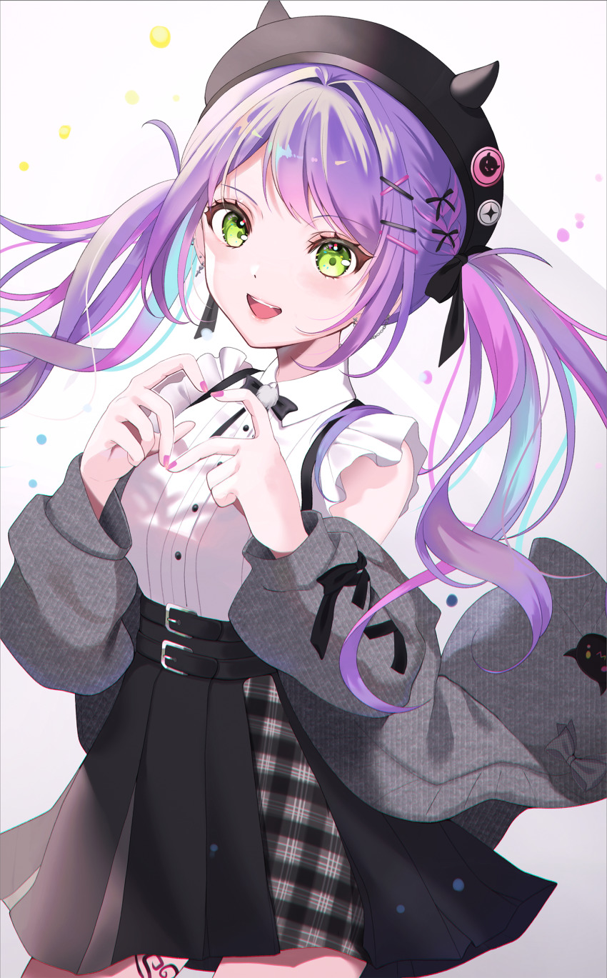 1girl, absurdres, belt, belt_skirt, beret, black_belt, black_ribbon, black_skirt