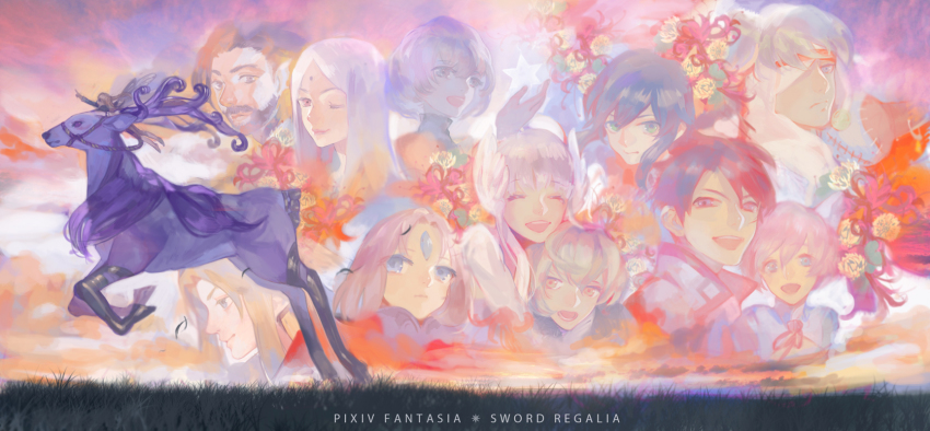 animal_ears, bad_id, bad_pixiv_id, beard, black_hair, blonde_hair, blue_eyes, blue_hair