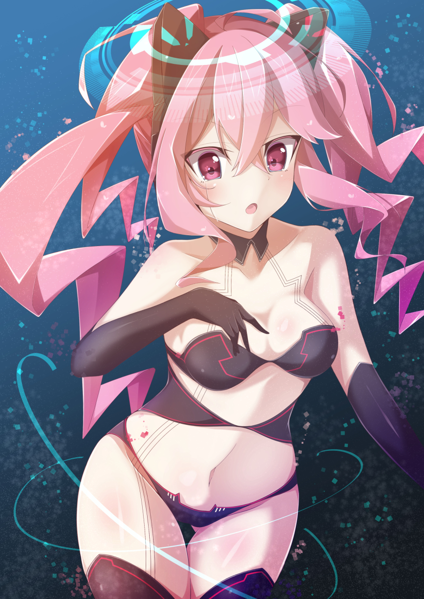 1girl, absurdres, bemani, bikini, black_bikini, black_collar, black_thighhighs, blush