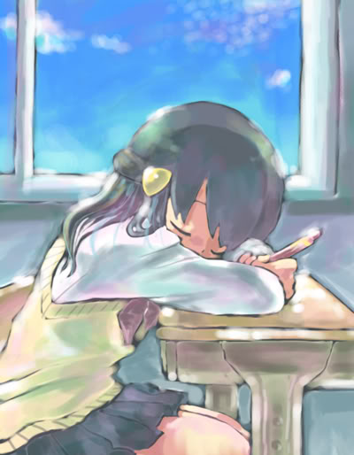 1girl, ameri_(cham), classroom, closed_eyes, dawn_(pokemon), desk, female_focus, indoors, long_hair, md5_mismatch, nintendo, pokemon, school, school_uniform, sleeping, solo, window