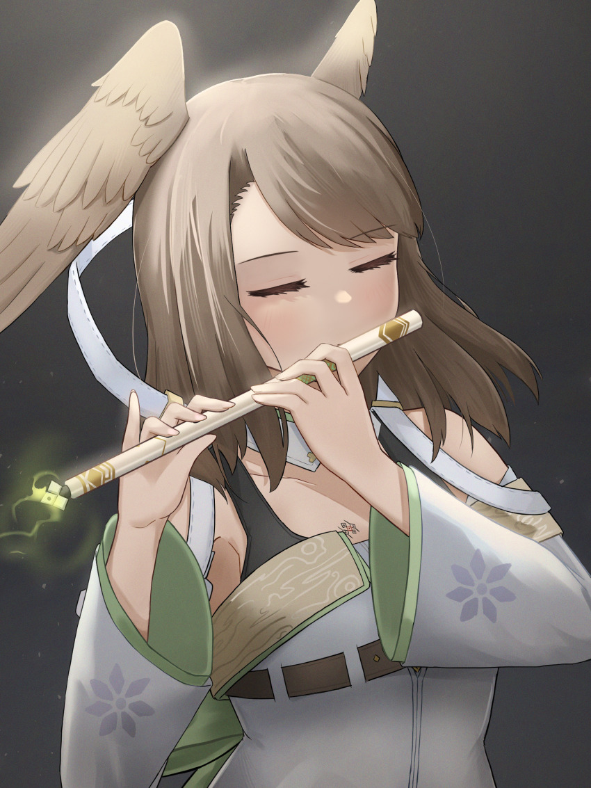 1girl, absurdres, agnus_female_off-seer_uniform, aura, belt, chest_tattoo, eunie_(xenoblade), flute