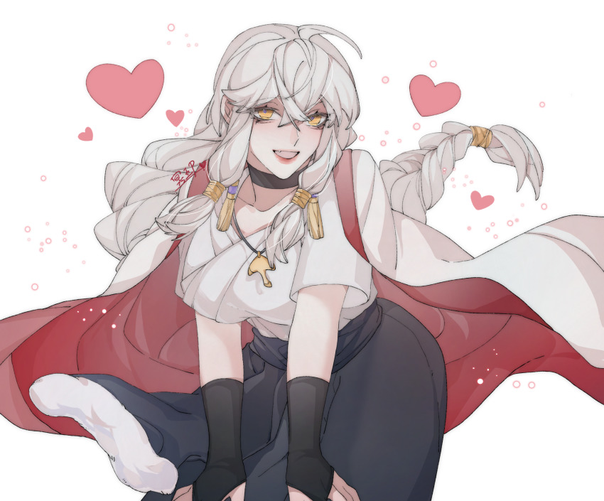 black_choker, choker, chuo4016, cowboy_shot, crossed_bangs, heart, highres, long_hair