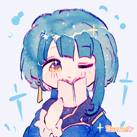 1boy, animated, animated_gif, asymmetrical_bangs, azhiichigo, blue_hair, brooch, chibi