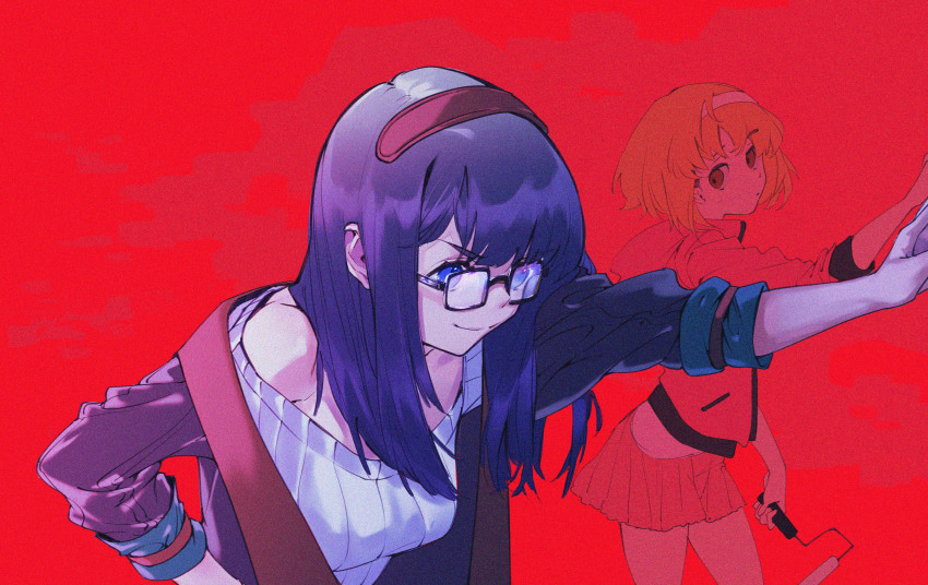 2girls, absurdres, alternate_costume, blue_eyes, blue_hair, collarbone, dark_blue_hair, djeeta_(granblue_fantasy)