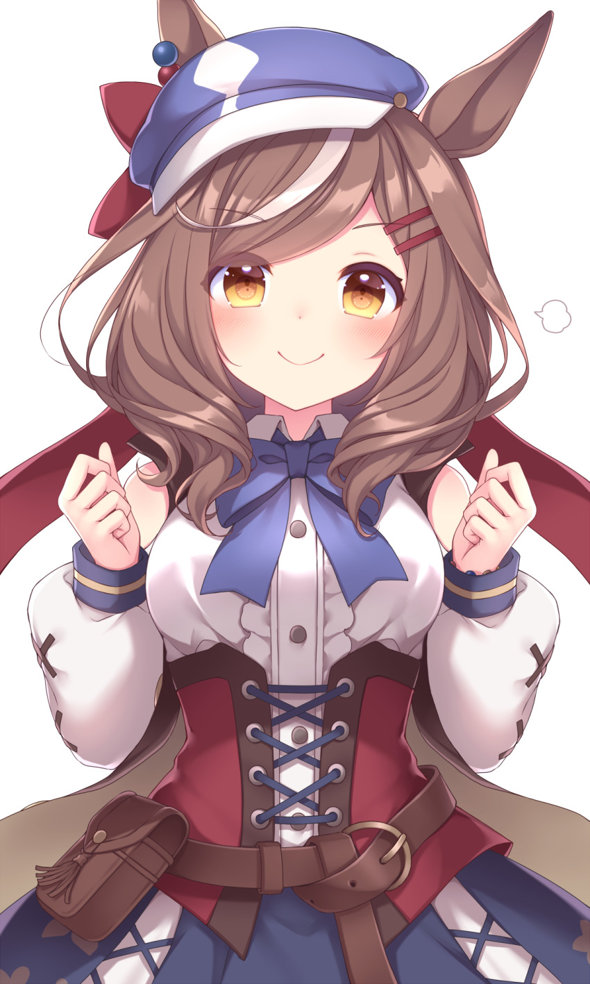 1girl, animal_ears, blush, breasts, clenched_hands, commentary_request, ei_ei_mun!, hair_ornament