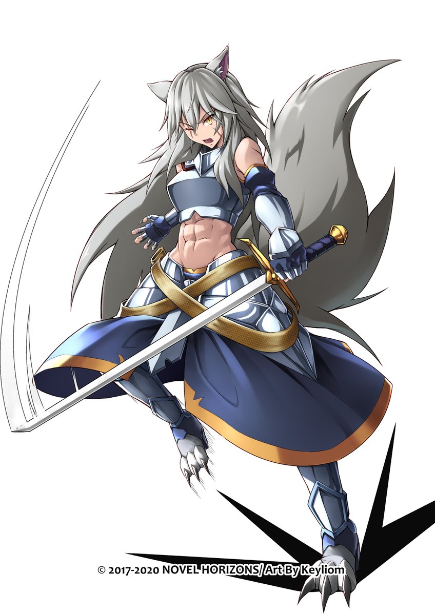 1girl, abs, animal_ears, armor, claws, cosplay, faelan_swiftclaw, grey_hair
