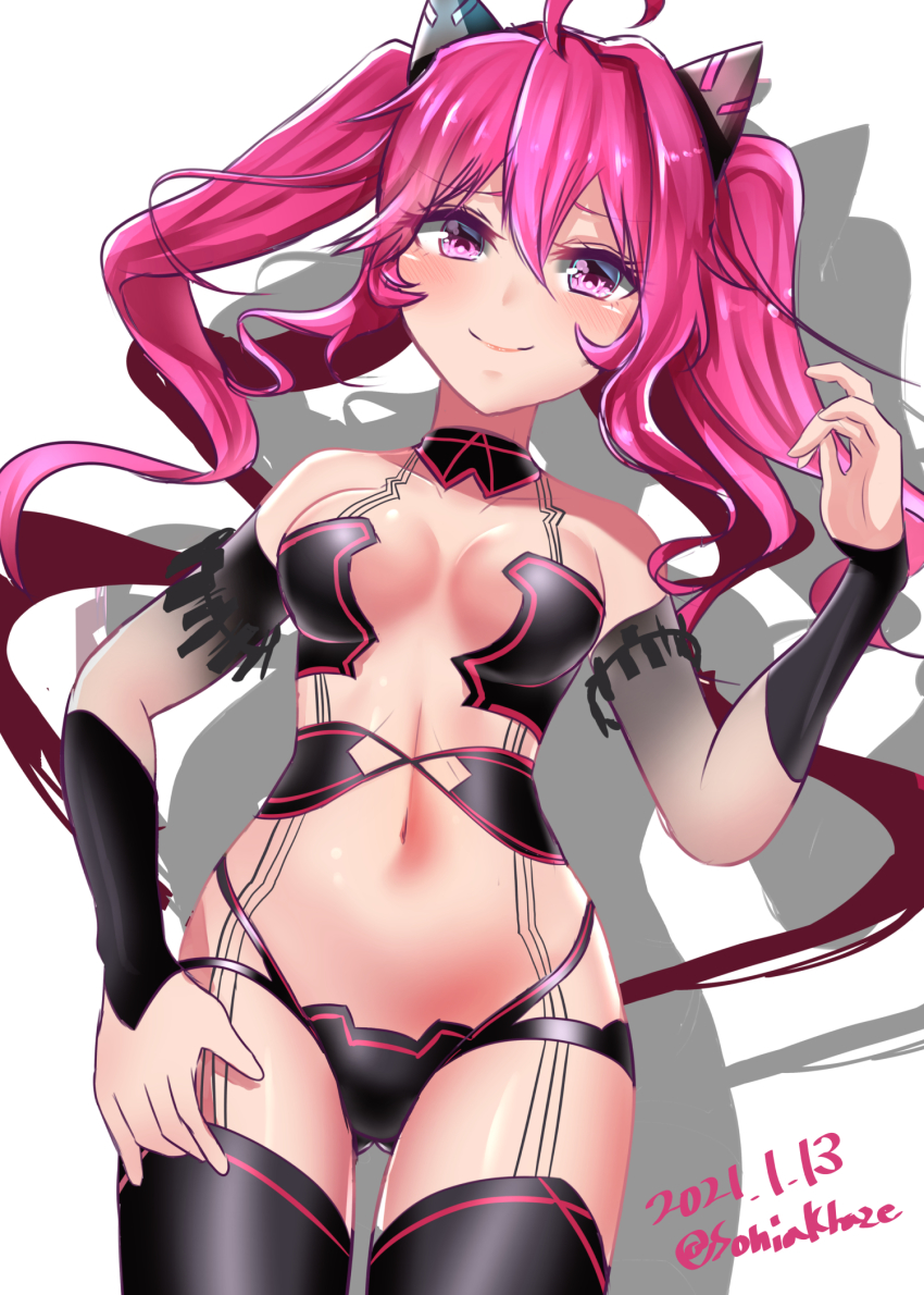 1girl, amamiya_kure, bemani, bikini, black_bikini, black_collar, black_thighhighs, blush