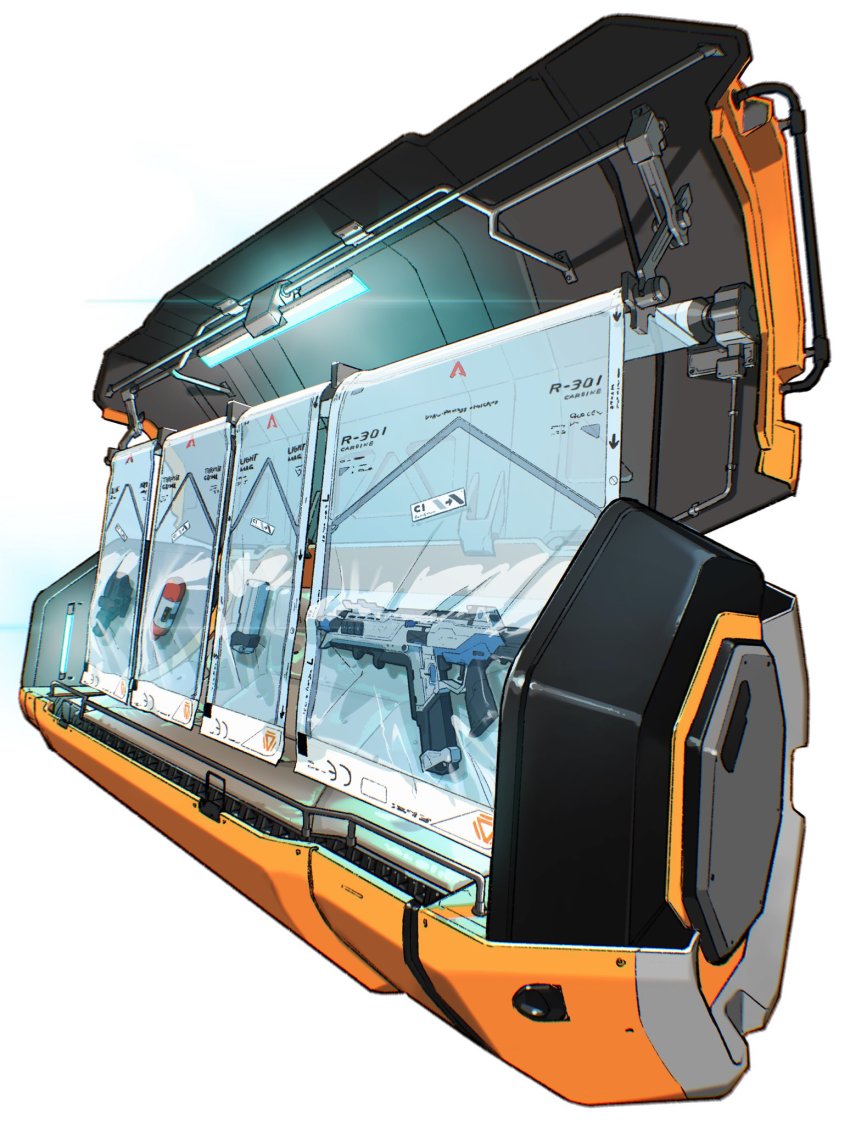 apex_legends, assault_rifle, box, explosive, glowing, grenade, gun, highres