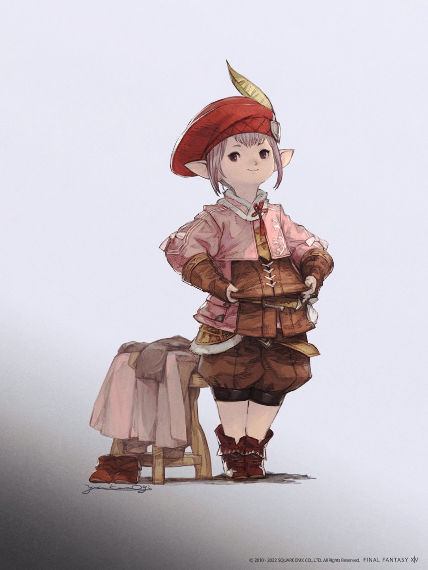 1girl, ankle_boots, artist_name, belt, beret, boots, brown_gloves, brown_shorts