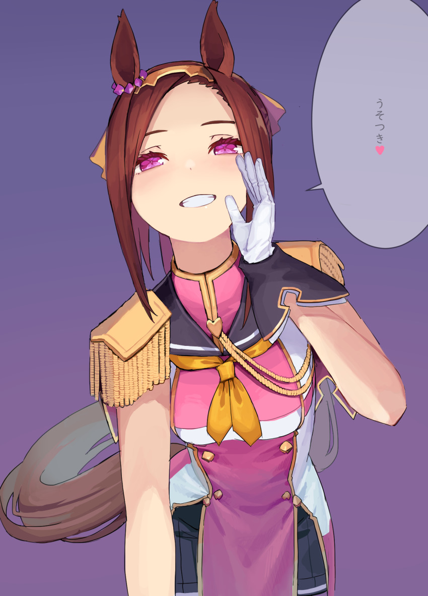 1girl, animal_ears, brown_hair, ear_ornament, epaulettes, flower_in_eye, gloves, gold_hairband